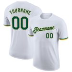 Custom Team Name Number Performance T-Shirt - Personalized White Green Gold Shirt Personalized White Green-Gold Performance
