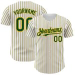 Custom Personalized Green-Gold Baseball Jersey with Pinstripe Design - Authentic Team Name & Number Personalized White (Green