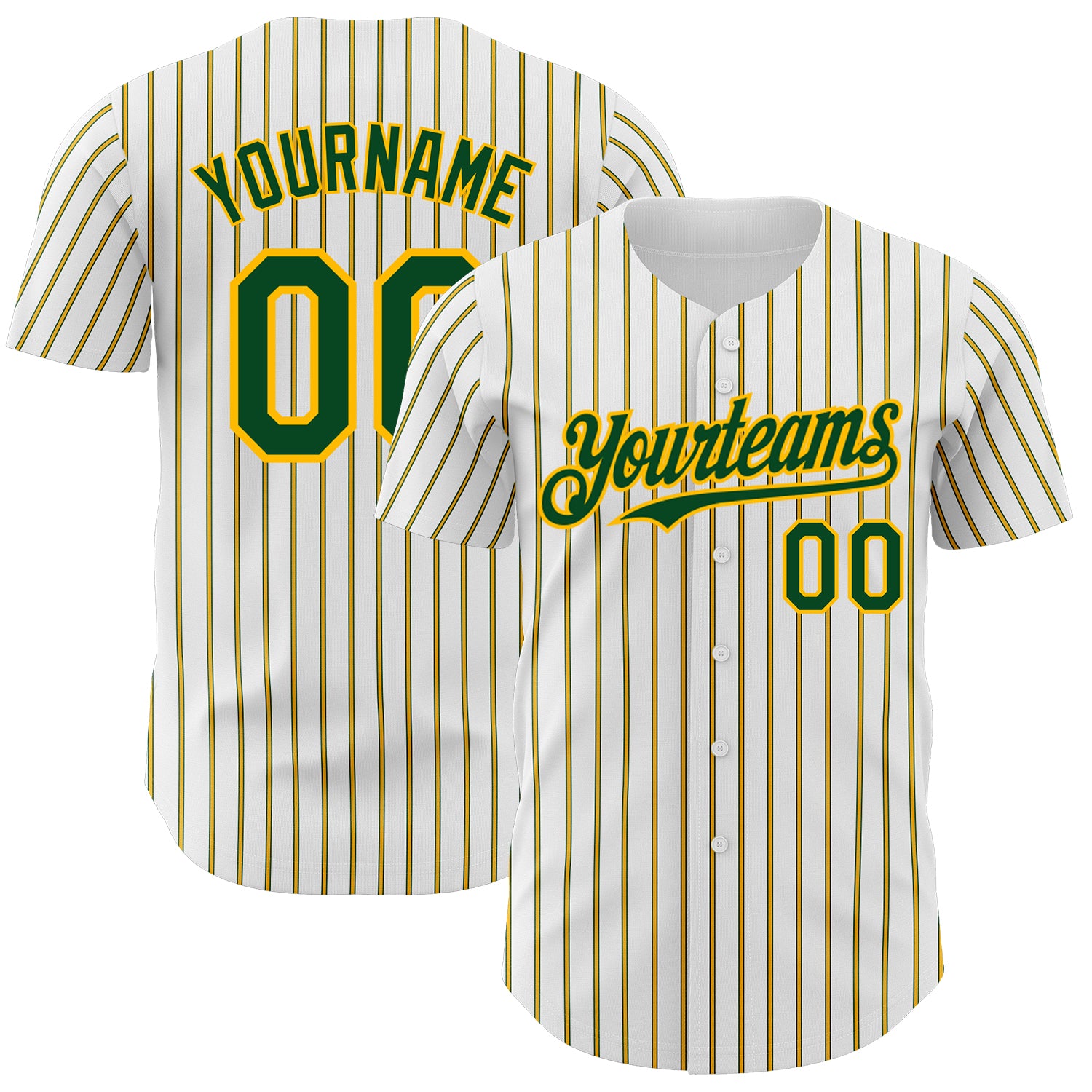 Custom Personalized Green-Gold Baseball Jersey with Pinstripe Design - Authentic Team Name & Number Personalized White (Green