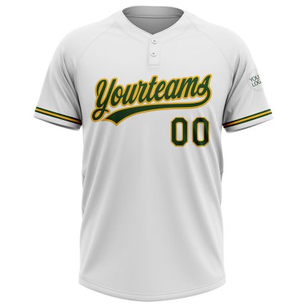 Custom White Green-Gold Unisex Softball Jersey - Personalized Two-Button Design Personalized White Green-Gold Two-Button
