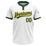 Custom Team Softball Jersey with Name and Number - Unisex Green and Gold Two-Button Personalized Design Personalized White