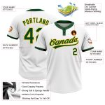 Custom Team Softball Jersey with Name and Number - Unisex Green and Gold Two-Button Personalized Design Personalized White