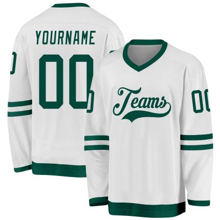 Custom Name and Number Personalized Hockey Jersey in White and Green Personalized White Green Hockey Jersey Team Custom Name