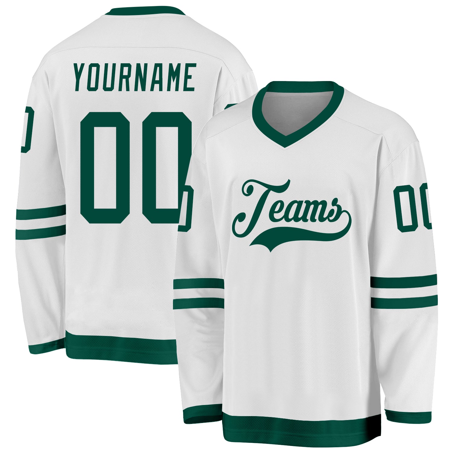 Custom Name and Number Personalized Hockey Jersey in White and Green Personalized White Green Hockey Jersey Team Custom Name