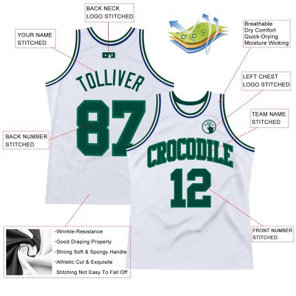 Customizable Authentic Throwback Basketball Jersey - Personalized White & Kelly Green with Custom Name and Number Personalized