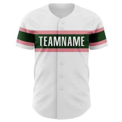 Custom Name and Number Personalized Baseball Jersey - White Green Medium Pink Authentic Team Jersey Personalized White Green-Medium