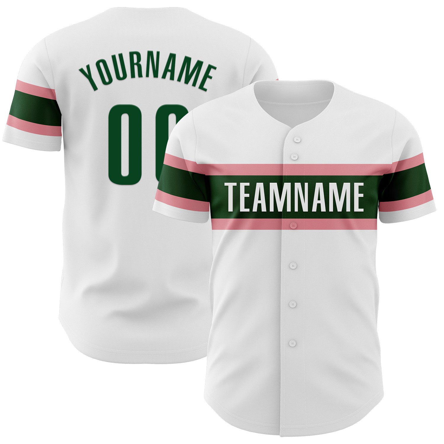 Custom Name and Number Personalized Baseball Jersey - White Green Medium Pink Authentic Team Jersey Personalized White Green-Medium