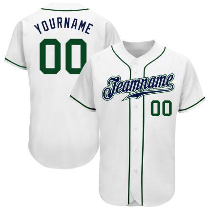Custom Name and Number Authentic Baseball Jersey - Personalized White Green-Navy Team Jersey Personalized White Green-Navy