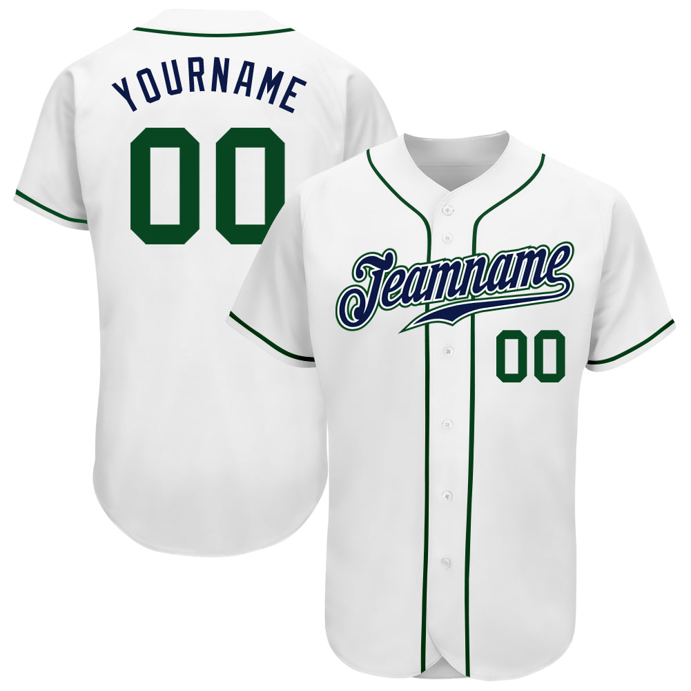Custom Name and Number Authentic Baseball Jersey - Personalized White Green-Navy Team Jersey Personalized White Green-Navy