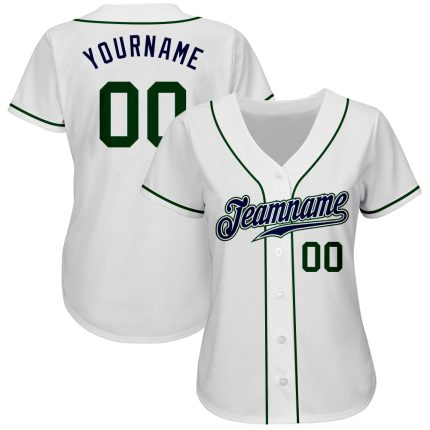 Custom Name and Number Authentic Baseball Jersey - Personalized White Green-Navy Team Jersey Personalized White Green-Navy