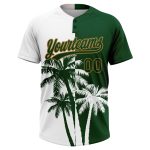 Custom Name and Number Unisex Softball Jersey with 3D Pattern Hawaii Coconut Trees - Personalized White Gold Green Design