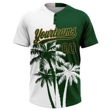 Custom Name and Number Unisex Softball Jersey with 3D Pattern Hawaii Coconut Trees - Personalized White Gold Green Design