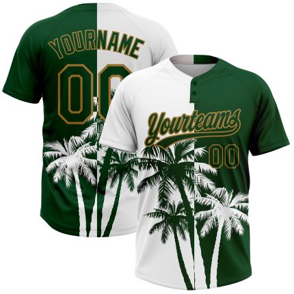 Custom Name and Number Unisex Softball Jersey with 3D Pattern Hawaii Coconut Trees - Personalized White Gold Green Design