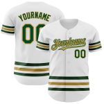Custom Name and Number Authentic Baseball Jersey - Personalized White Green-Old Gold Line Team Jersey Personalized White