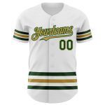 Custom Name and Number Authentic Baseball Jersey - Personalized White Green-Old Gold Line Team Jersey Personalized White