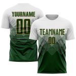 Custom Sublimation Soccer Jersey with Personalized Name and Number - White Green Old Gold Team Uniform Personalized White