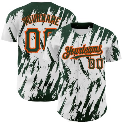 Custom 3D Pattern Baseball Jersey with Name and Number - Personalized White Green-Orange Design Personalized White Green-Orange