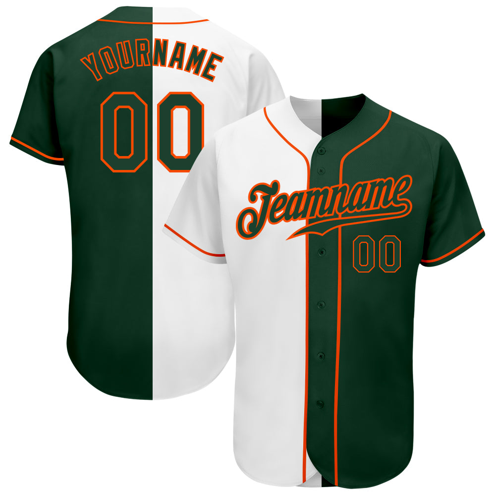 Custom Name and Number Personalized Baseball Jersey - White Green-Orange Authentic Fashion Split Team Jersey Personalized