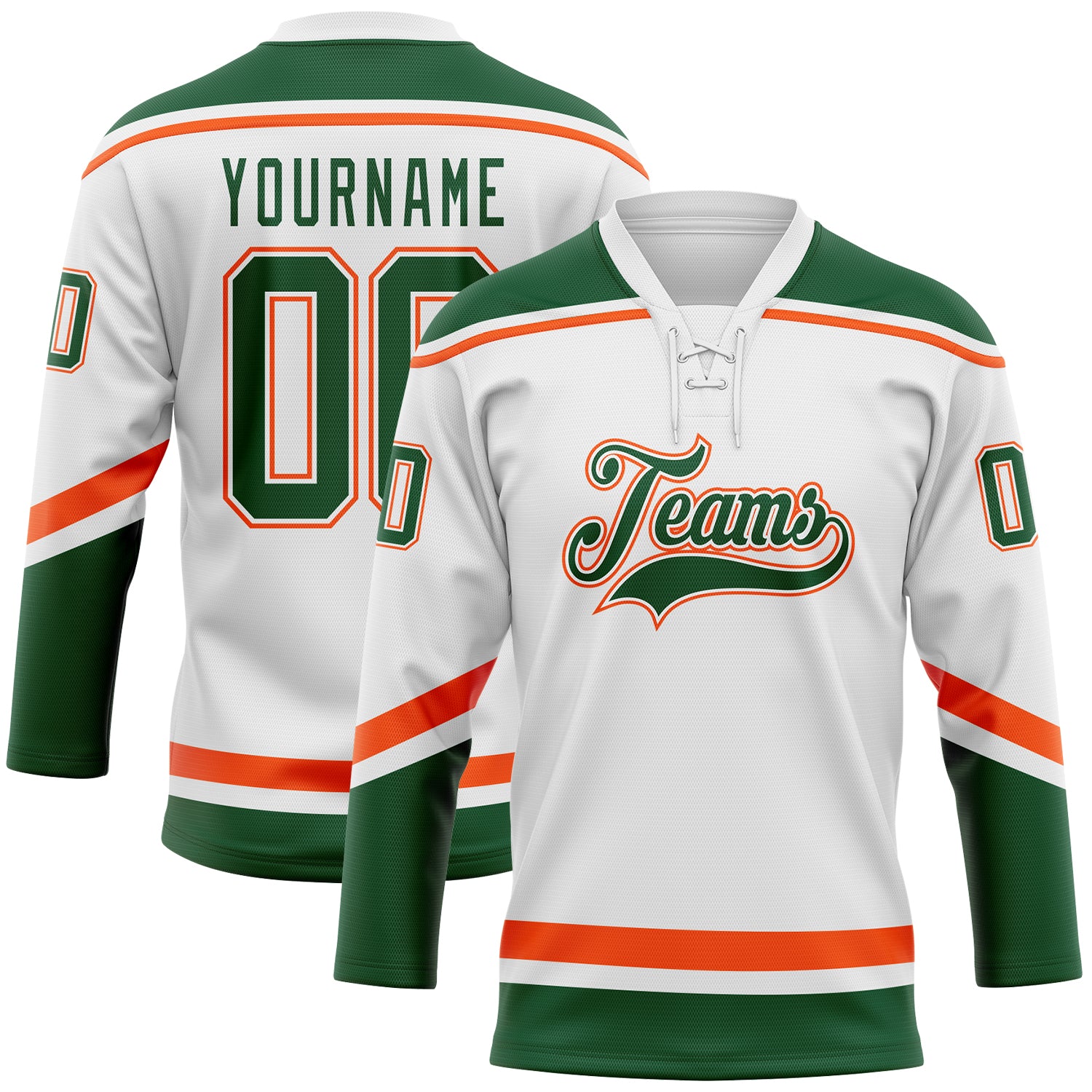 Custom Name Number Hockey Jersey - Personalized White Green Orange Lace Team Jersey Personalized White Green-Orange Hockey