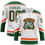 Custom Name Number Hockey Jersey - Personalized White Green Orange Lace Team Jersey Personalized White Green-Orange Hockey