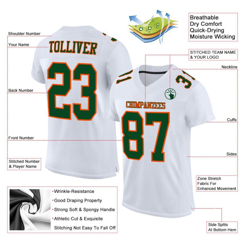Personalized Authentic Football Jersey - White Green Orange Mesh Personalized White Green-Orange Mesh Authentic Football