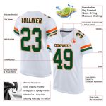 Customizable Football Jersey - Personalized White Green-Orange Mesh with Name & Number - Authentic Team Apparel Personalized