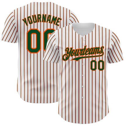 Custom Green Orange Pinstripe Baseball Jersey with Personalized Name and Number - Authentic White Team Apparel Personalized