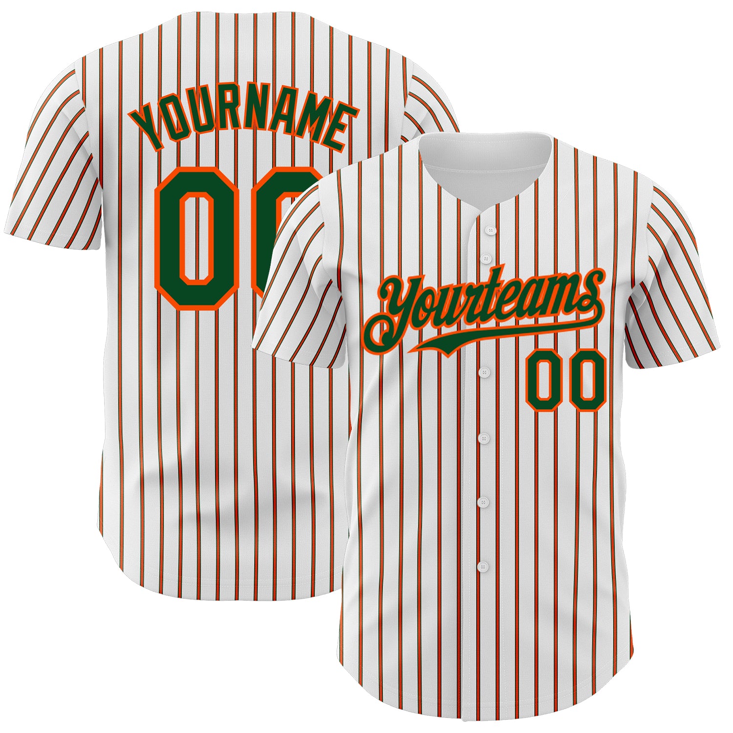 Custom Green Orange Pinstripe Baseball Jersey with Personalized Name and Number - Authentic White Team Apparel Personalized