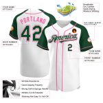 Custom Name and Number Personalized Baseball Jersey - Authentic White Green-Pink Raglan Sleeves Personalized White Green-Pink
