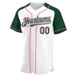 Custom Name and Number Personalized Baseball Jersey - Authentic White Green-Pink Raglan Sleeves Personalized White Green-Pink