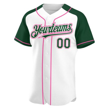 Custom Name and Number Personalized Baseball Jersey - Authentic White Green-Pink Raglan Sleeves Personalized White Green-Pink