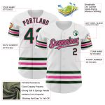 Custom Baseball Jersey with Personalized Name and Number - Authentic White Green-Pink Line Design Personalized White Green-Pink