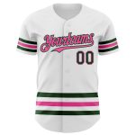Custom Baseball Jersey with Personalized Name and Number - Authentic White Green-Pink Line Design Personalized White Green-Pink