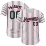 Personalized Green-Pink Pinstripe Baseball Jersey Custom Name & Number - Authentic Team Apparel Personalized White (Green
