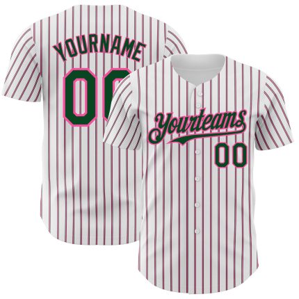Personalized Green-Pink Pinstripe Baseball Jersey Custom Name & Number - Authentic Team Apparel Personalized White (Green