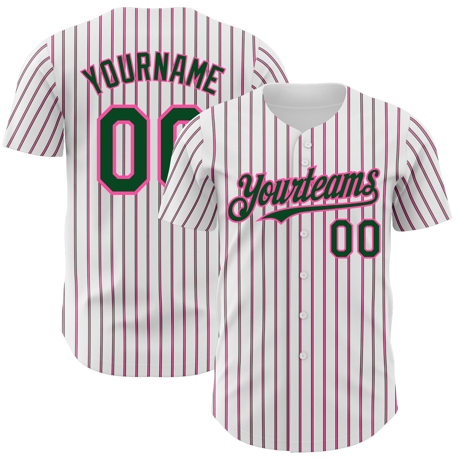 Personalized Green-Pink Pinstripe Baseball Jersey Custom Name & Number - Authentic Team Apparel Personalized White (Green