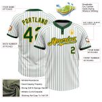Custom Unisex Softball Jersey with Personalized Name & Number - White Green Pinstripe, Gold Two-Button Design Personalized