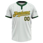 Custom Unisex Softball Jersey with Personalized Name & Number - White Green Pinstripe, Gold Two-Button Design Personalized