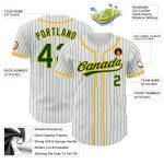 Custom Name and Number Personalized Green-Gold Pinstripe Baseball Jersey - Authentic White Green Team Jersey Personalized