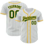 Custom Name and Number Personalized Green-Gold Pinstripe Baseball Jersey - Authentic White Green Team Jersey Personalized