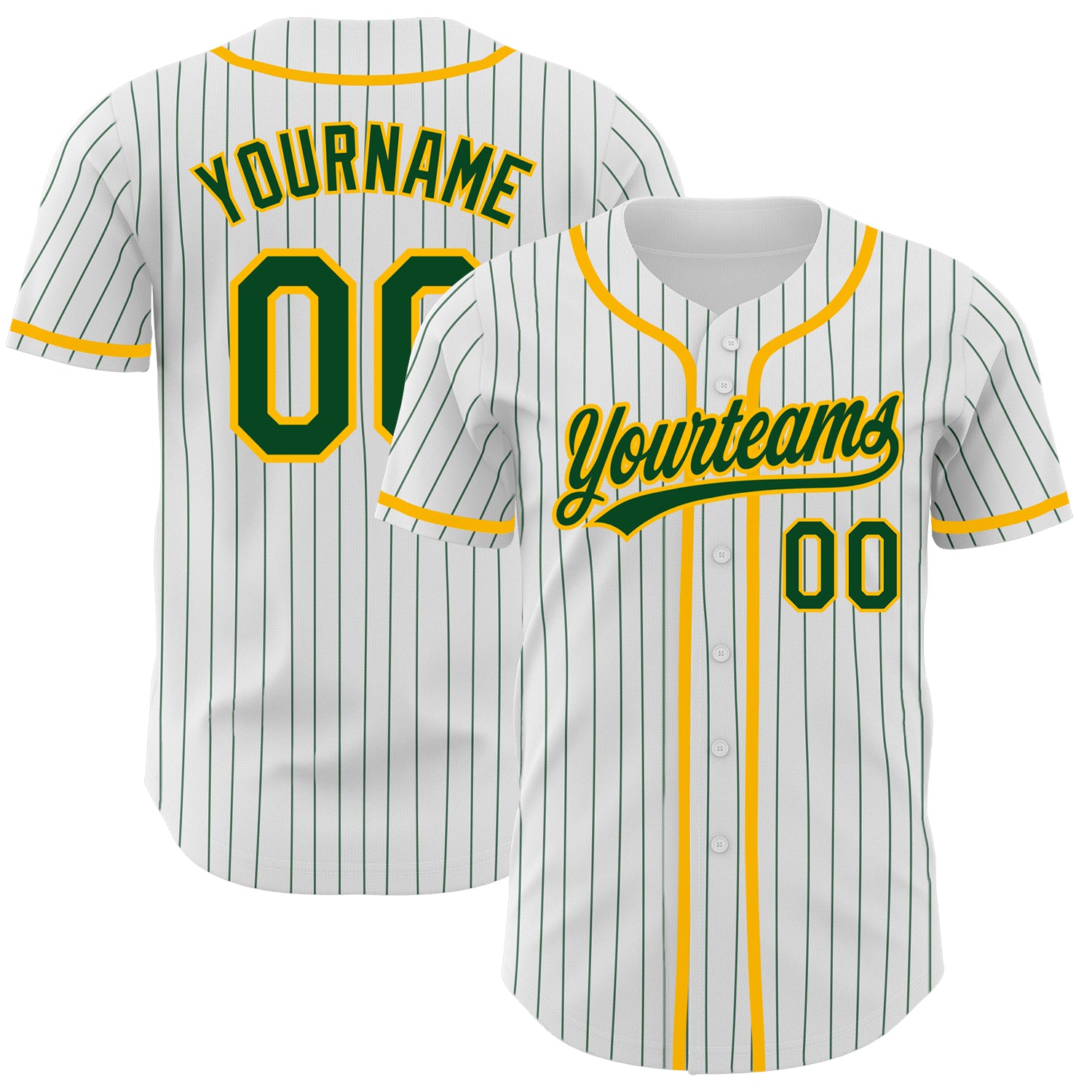 Custom Name and Number Personalized Green-Gold Pinstripe Baseball Jersey - Authentic White Green Team Jersey Personalized