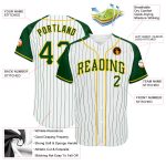 Custom Name Number Personalized Green-Gold Pinstripe Baseball Jersey with Raglan Sleeves for Teams - Authentic Style Personalized