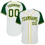 Custom Name Number Personalized Green-Gold Pinstripe Baseball Jersey with Raglan Sleeves for Teams - Authentic Style Personalized