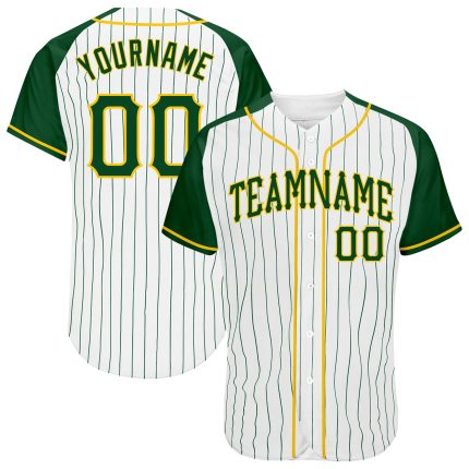 Custom Name Number Personalized Green-Gold Pinstripe Baseball Jersey with Raglan Sleeves for Teams - Authentic Style Personalized