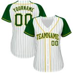 Custom Name Number Personalized Green-Gold Pinstripe Baseball Jersey with Raglan Sleeves for Teams - Authentic Style Personalized