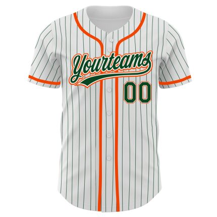 Custom Name and Number Baseball Jersey - Personalized Green-Orange Pinstripe Design, Authentic Style, White and Green Personalized