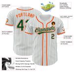 Custom Name and Number Baseball Jersey - Personalized Green-Orange Pinstripe Design, Authentic Style, White and Green Personalized