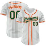 Custom Name and Number Baseball Jersey - Personalized Green-Orange Pinstripe Design, Authentic Style, White and Green Personalized