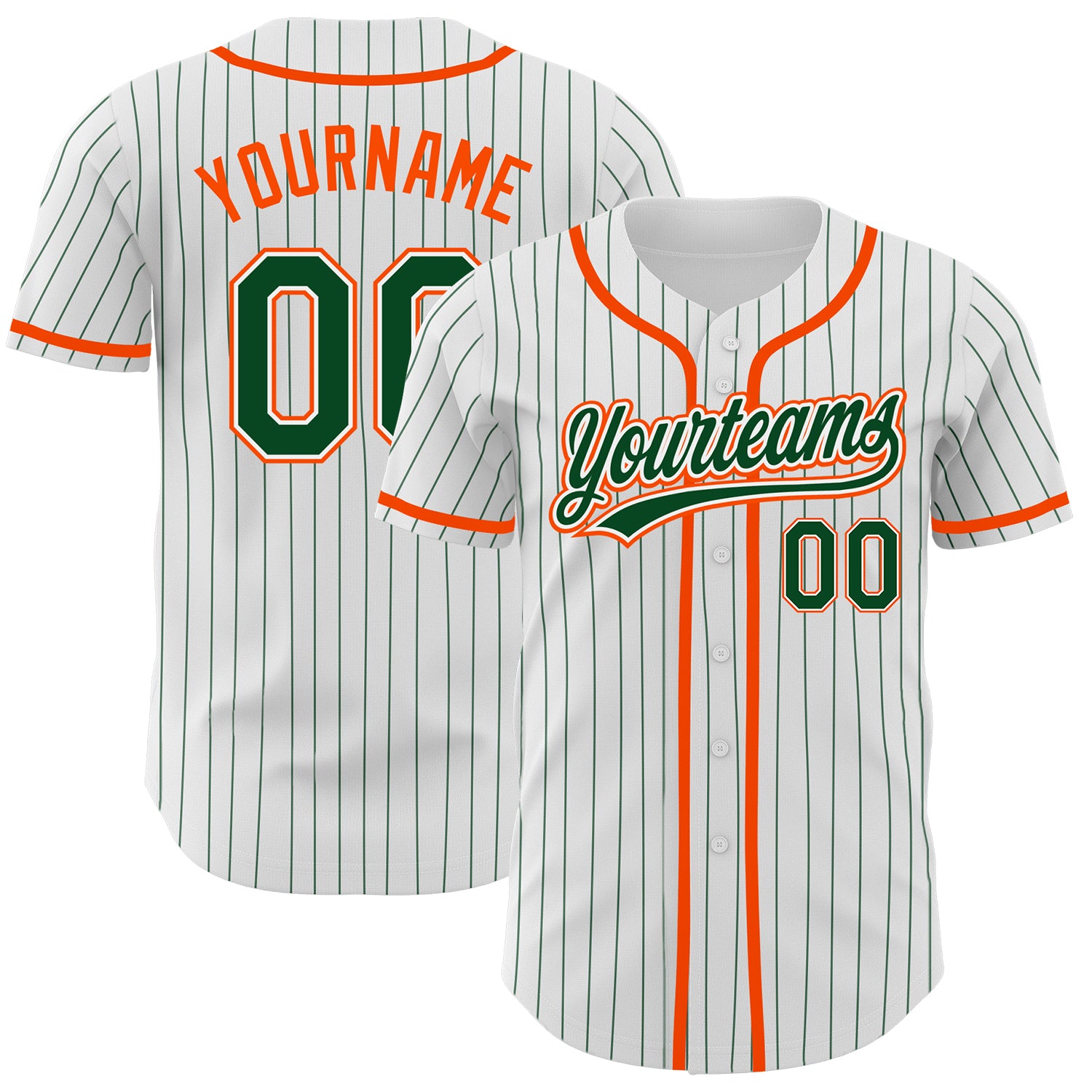Custom Name and Number Baseball Jersey - Personalized Green-Orange Pinstripe Design, Authentic Style, White and Green Personalized