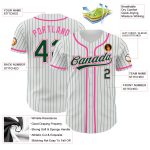 Personalized Green-Pink Authentic Baseball Jersey with Custom Name & Number - White Green Pinstripe Design Personalized White